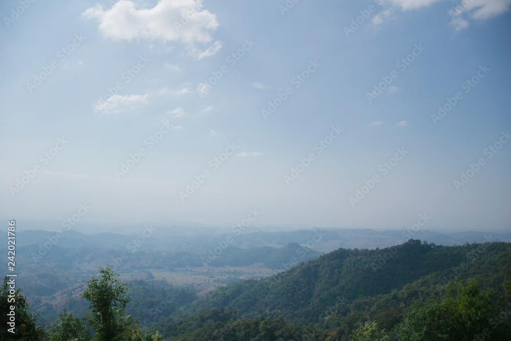view of green mountain under mist and sky cloudy , Umphang Tak Thailand