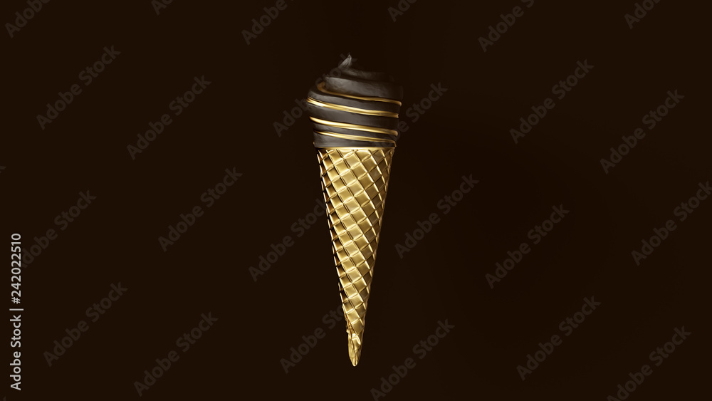 Black Ice Cream with Gold Swirl 3d illustration