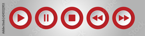 red, white round music control buttons set