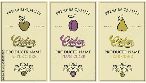 collection of labels for various cider types