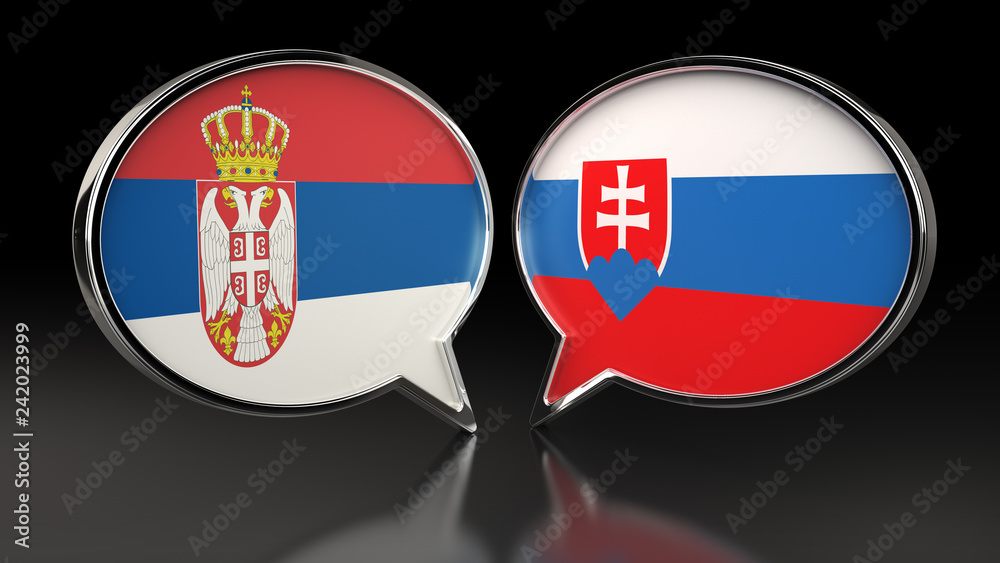Serbia and Slovakia flags with Speech Bubbles. 3D illustration Serbia and Slovakia flags with Speech Bubbles. 3D illustration