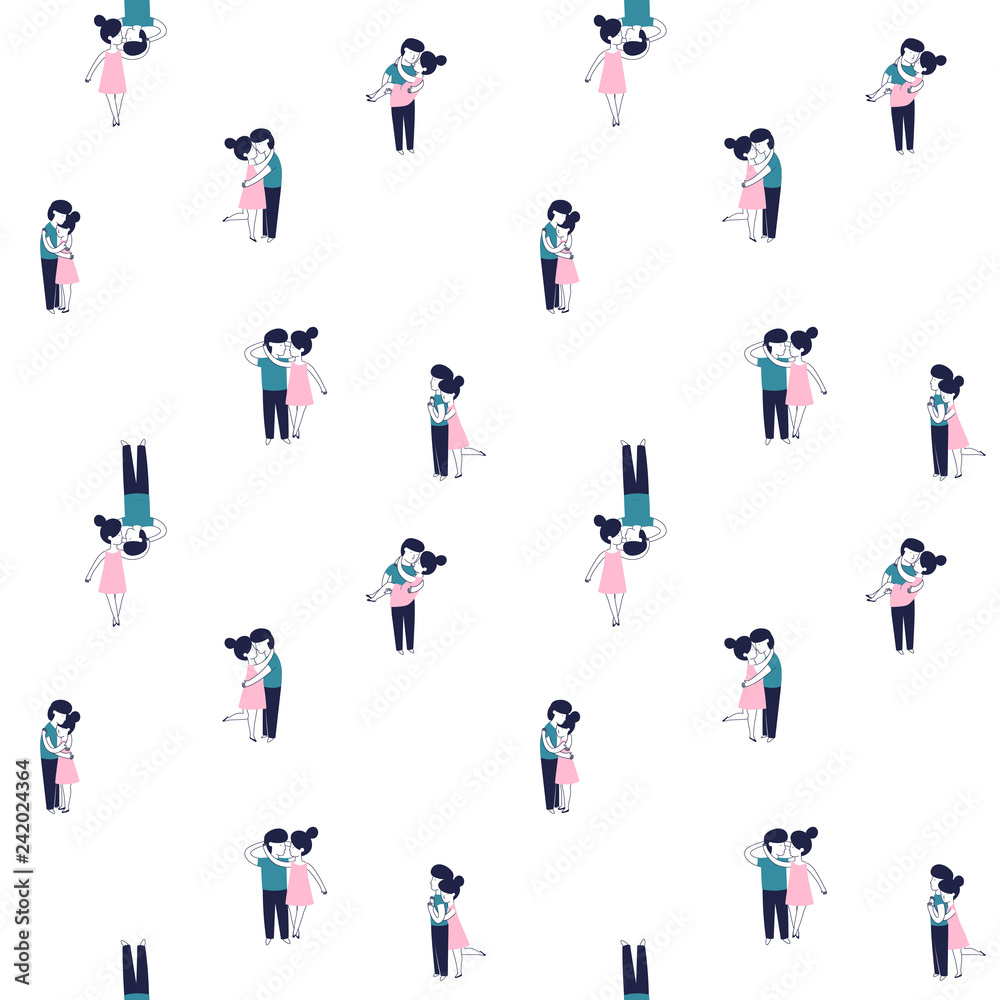 Cute funny young couple in love seamless background pattern Happy Valentine's Day