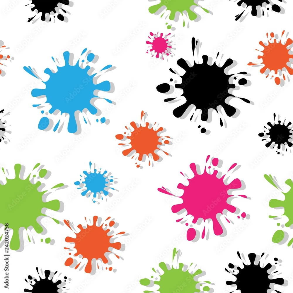 Seamless pattern made of color ink blots with drop shadow isolated on white Seamless pattern made of color ink blots with drop shadow isolated on white