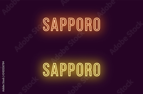 Neon name of Sapporo city in Japan. Vector text