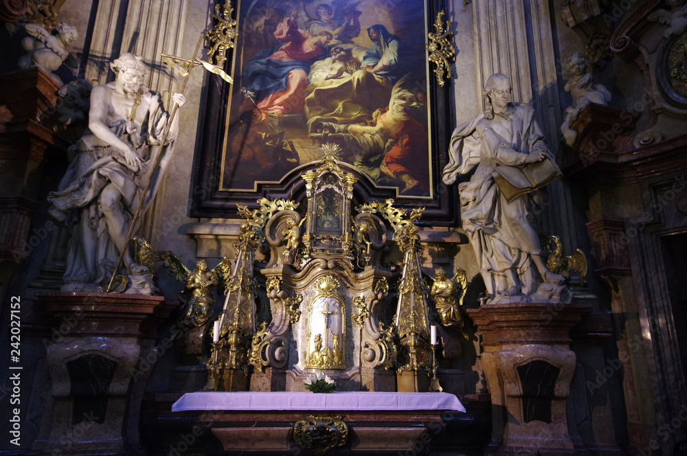Prague / Czech Republic - January 31 / 218 : View of the statues at the interior of St. Nicholas church