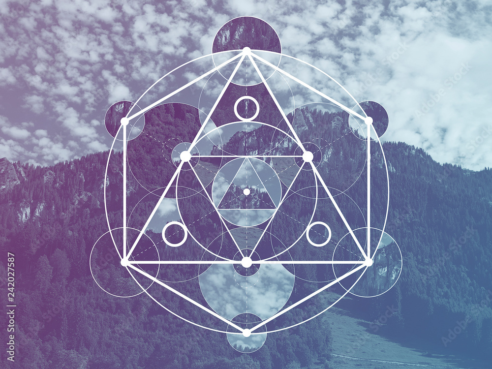 Φωτογραφία Collage with the mountains and forest and the sacred geometry symbol