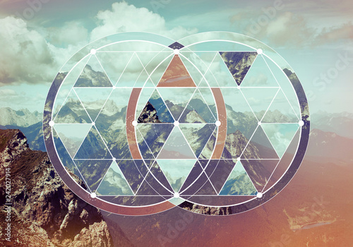 Geometric collage with the mountains and forest