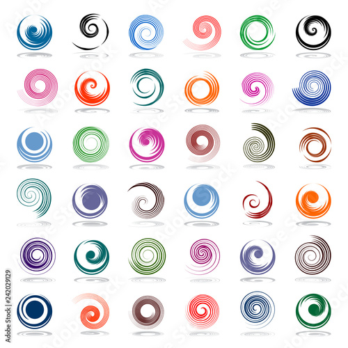Spiral design elements. Abstract color icons set.