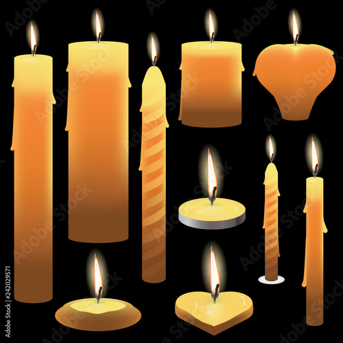 Candles illustration set. Vector.