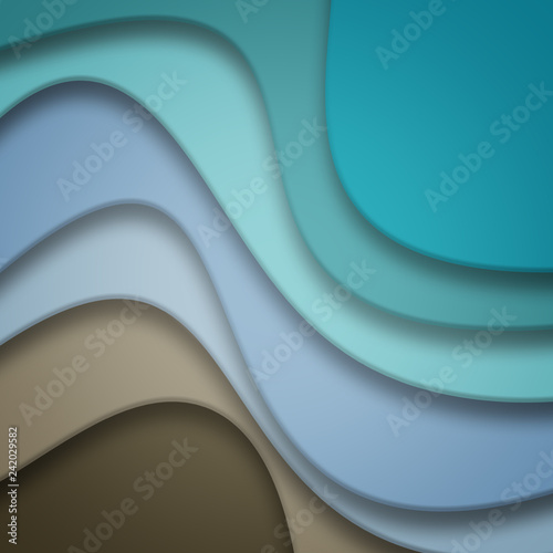 Abstract blue sea and beach summer background with curve paper wave and seacoast