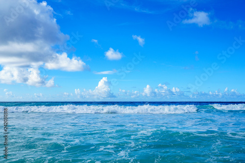 Blue sky, blue water, view on the ocean, seychelles