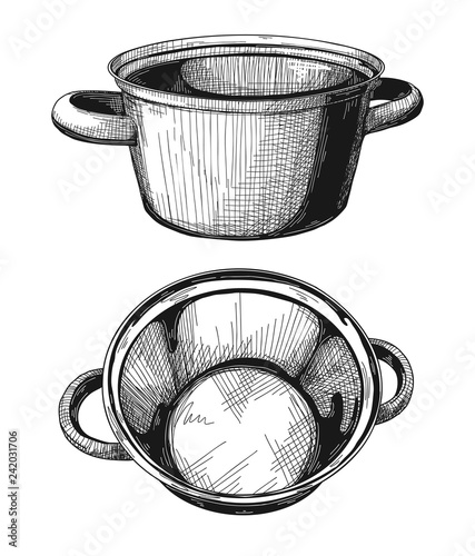 Two pans isolated on white background. Vector illustration.