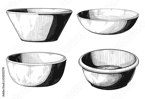 Set of bowls. Bowl isolated on white background. Vector