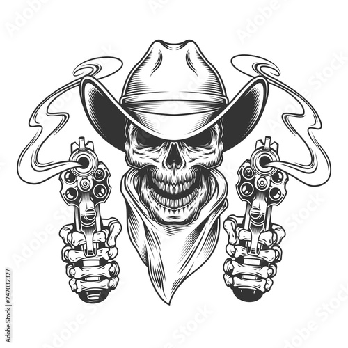 Vintage cowboy skull in neck scarf