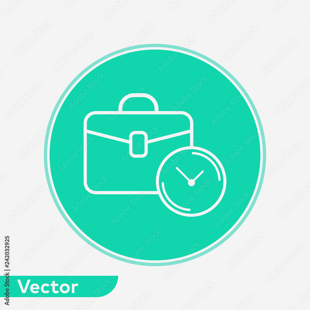 Briefcase with clock vector icon sign symbol Briefcase with clock vector icon sign symbol
