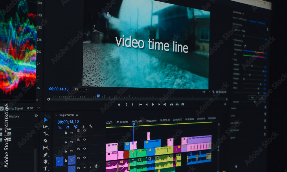 video, editing, premiere, adobe, time, line, pro, software, computer,  screen, studio, film, background, equipment, edit, digital, professional,  movie, cut, technology, work, office, camera, sound, med Stock Photo |  Adobe Stock