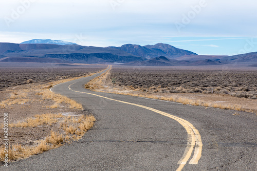 The Road s Only Curve before a long straightaway through Nevada Desert