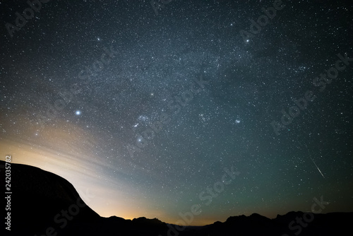 Northern Nevada Iridium Flare with Milky Way Galaxy Visible Above in Night Sky