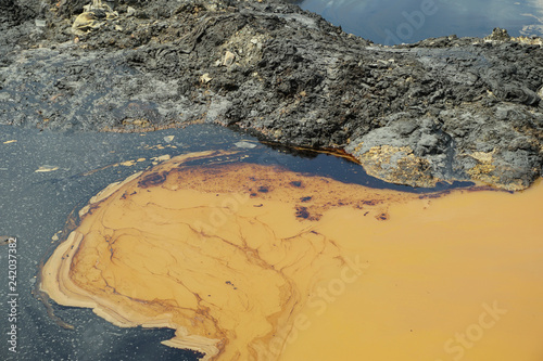 Obraz na plátně Former dump toxic waste, effects nature from contaminated soil and water with ch