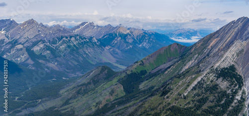 Wedge Mountain aerial and valley views with cloudy sky Canada