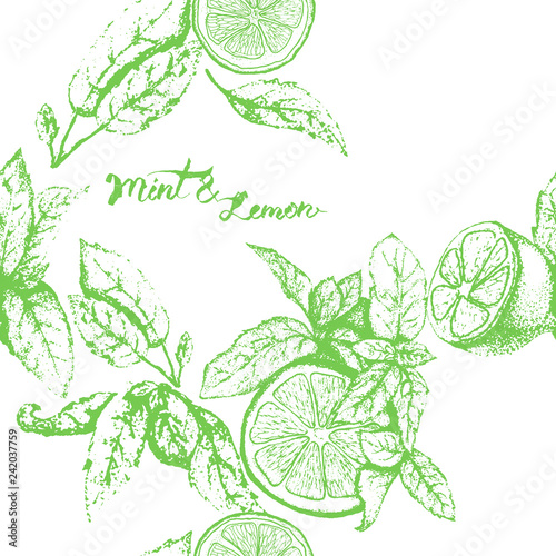 Vector seamless pattern with lemon and mint