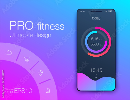 Fitness app. Ui ux design. UI design concept with web elements