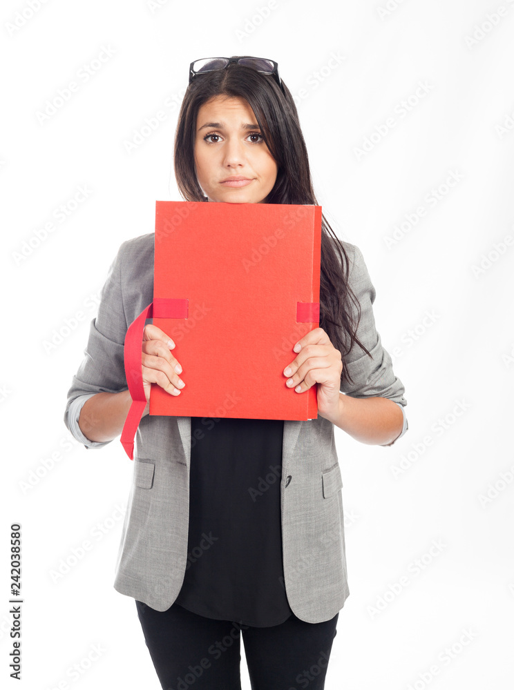 beautiful young businesswoman with a red folder beautiful young businesswoman with a red folder