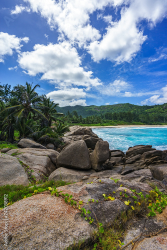 Granite Rocks,palms,wild paradise tropical beach,police bay, seychelles 2 © Christian B.