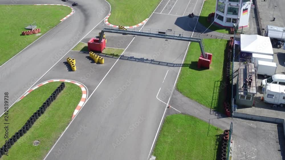Aerial view of go kart course outdoor in summer 