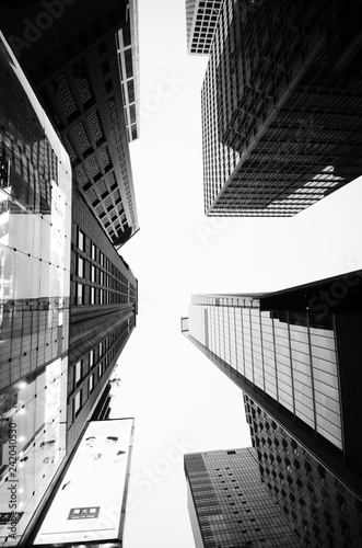 black and white building worms eye view