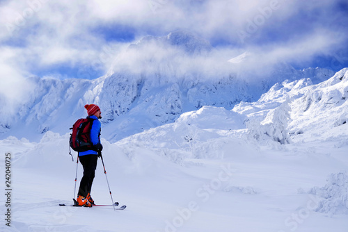 Ski touring in cold winter conditions