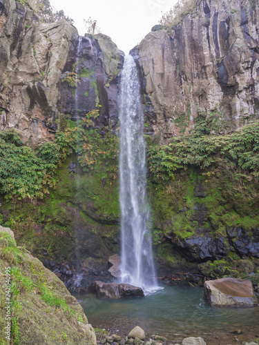 View of the beautiful and tall waterfall in Salto da Farinha, Sao Miguel, Azores, Portugal