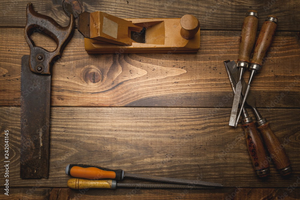 Fondo con algunas herramientas de carpintero Stock Photo | Adobe Stock