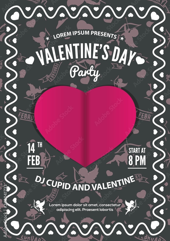 Valentine's Day party invitation, flyer or poster design. Vector illustration.