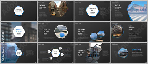 Minimal presentations design, portfolio vector templates with hexagons and hexagonal elements. Multipurpose template for presentation slide, flyer leaflet, brochure cover, report, advertising.