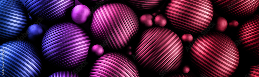 Obraz premium Ozdobne czerwone kule 3D na ciemnym tle