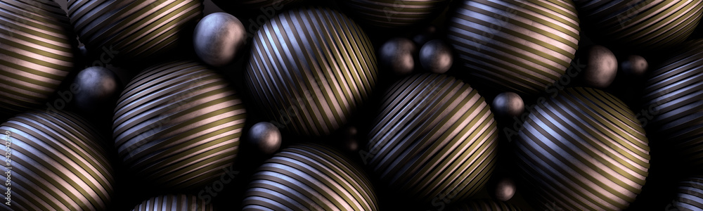 Obraz premium Ozdobne stalowe kule 3D na ciemnym tle