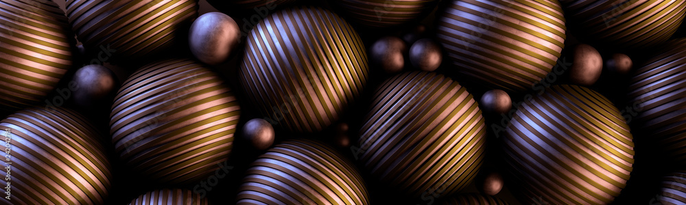 Obraz premium Ozdobne miedziane kule 3D na ciemnym tle