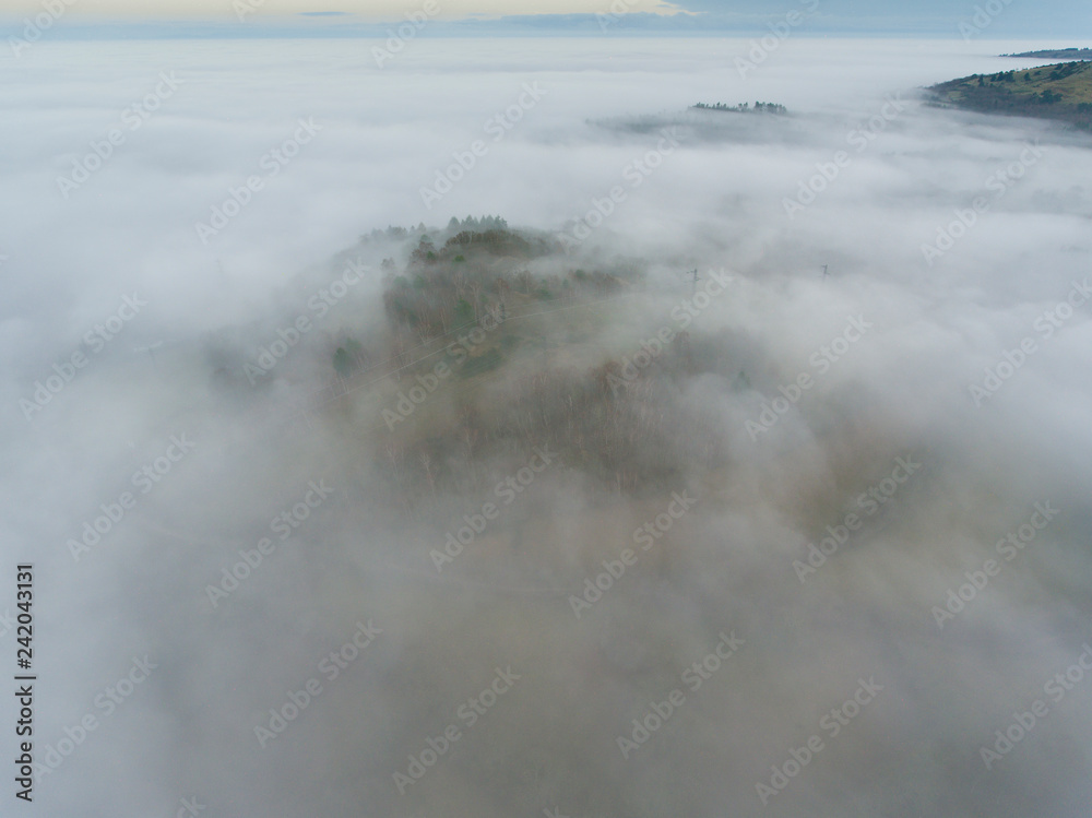 Fog in Orcines, Puy-de-Dome, Auvergne-Rhone-Alpes, France
