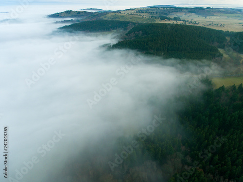 Fog in Orcines, Puy-de-Dome, Auvergne-Rhone-Alpes, France