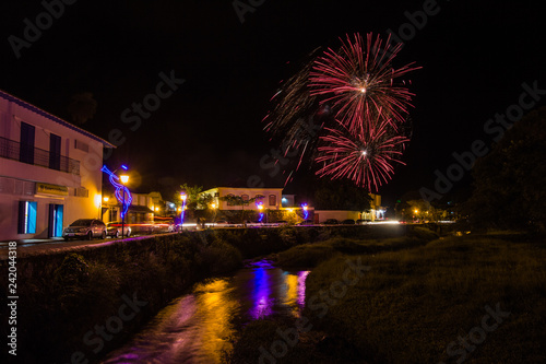 Fireworks over old house in the historic centre of City Of Goias