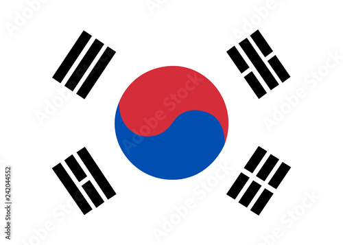 Flag of Korea South. Brush painted Flag of Korea South. Hand drawn style illustration with a grunge effect and watercolor. Flag of Korea South with grunge texture. Vector illustration.