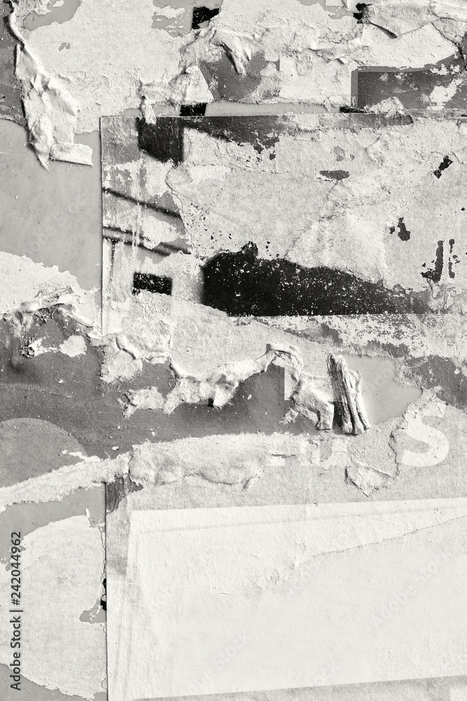 Fototapeta premium Blank white creased crumpled paper texture background old grunge ripped torn vintage collage posters placards empty space for text