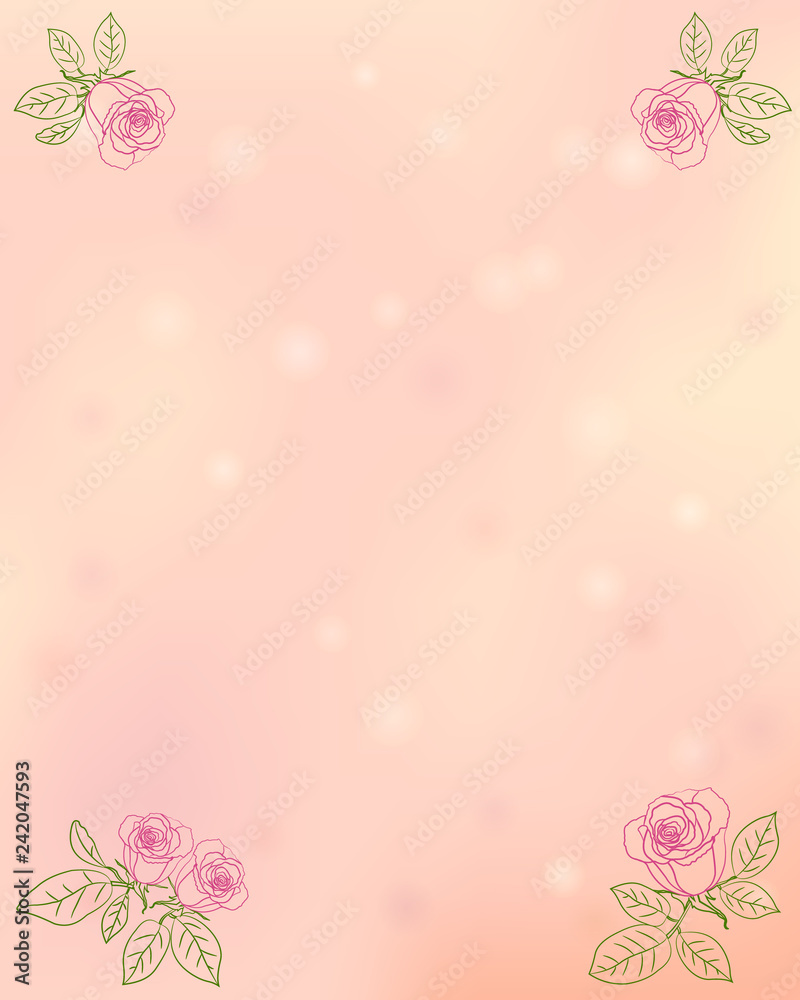 Pink yellow bokeh romantic background. Happy Valentine`s, Mother`s or Women`s day card design. Elegant vector illustration with flowers roses. Place for text. Pink yellow bokeh romantic background. Happy Valentine`s, Mother`s or Women`s day card design. Elegant vector illustration with flowers roses. Place for text.