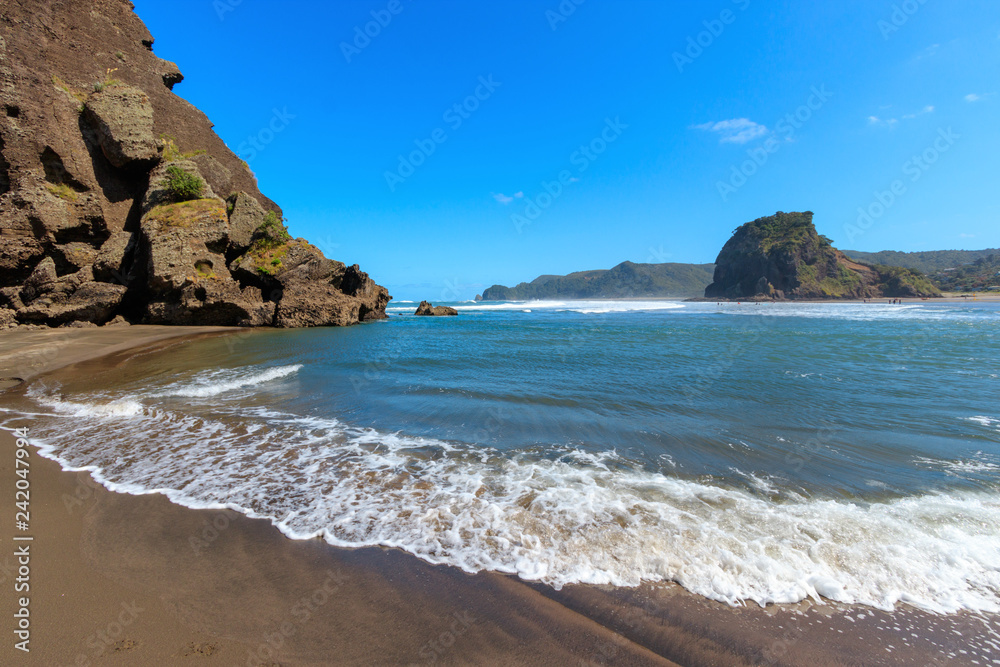 High tide Lion Rock at Piha beach, Lion Rock, New Zealand High tide Lion Rock at Piha beach, Lion Rock, New Zealand