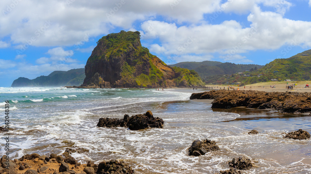 Piha beach with Lion Rock,  New Zealand