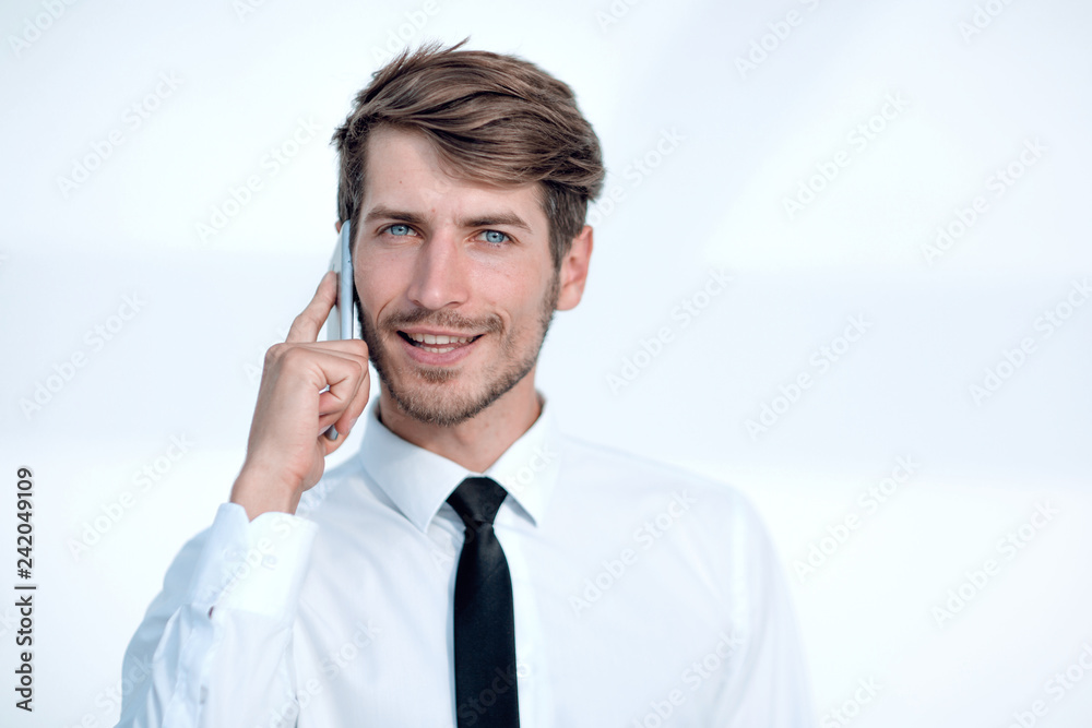 Businessman image talking to mobile Businessman image talking to mobile