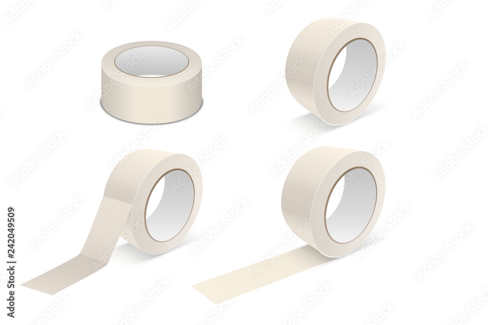 Vector Realistic Beige 3d Matte Tape Roll Icon Set or Mock-up Closeup Isolated on White Background. Design Template of Packaging Sticky Tape Roll or Adhesive Tape for Mockup. Front View Vector Realistic Beige 3d Matte Tape Roll Icon Set or Mock-up Closeup Isolated on White Background. Design Template of Packaging Sticky Tape Roll or Adhesive Tape for Mockup. Front View