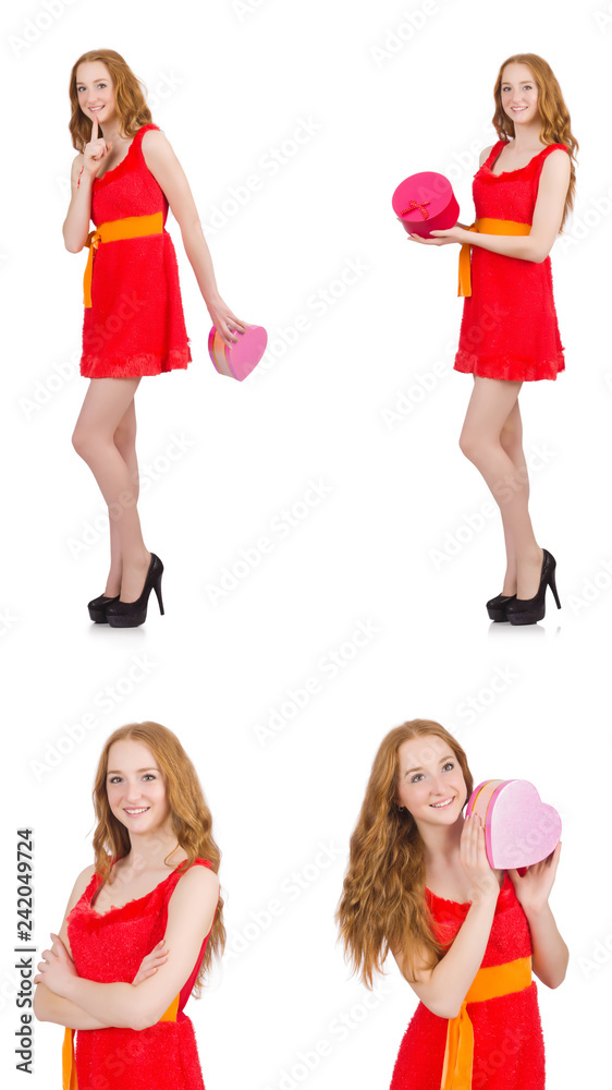 Young nice girl with giftbox isolated on white Young nice girl with giftbox isolated on white