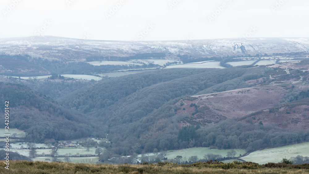 View from Bossington with first snow on Dunkery Beacon